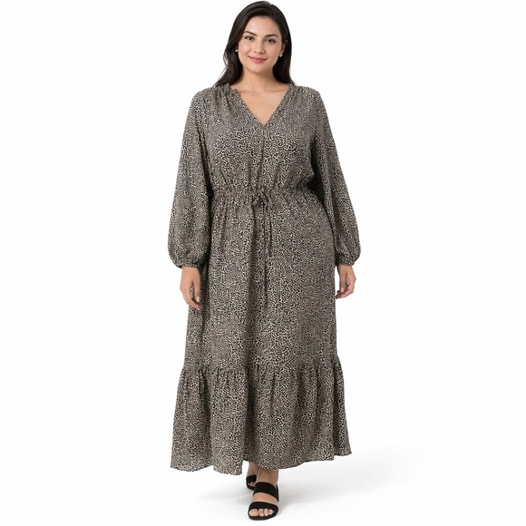 a new day Dresses & Skirts - A New Day Leopard Print Balloon Sleeve Tie Waist Dress XXL Maxi NWT